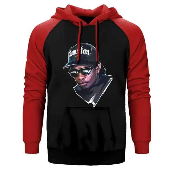 Eazy E Double Hoodie, Double Color Raglan Sleeve Red  Sweatshirt