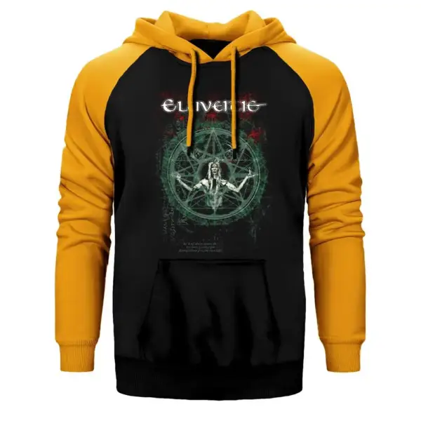 Eluveitie Evocation Hoodie, Double Color Raglan Sleeve Yellow Sweatshirt