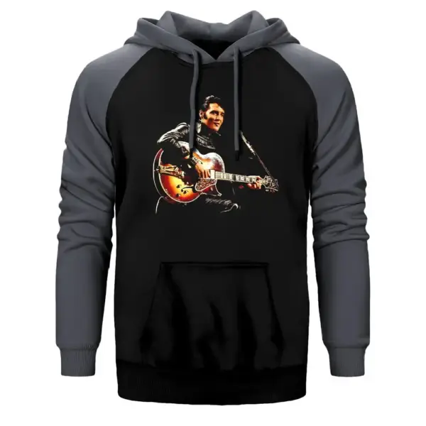 Elvis Presley Hoodie, Double Color Raglan Sleeve Gray Sweatshirt
