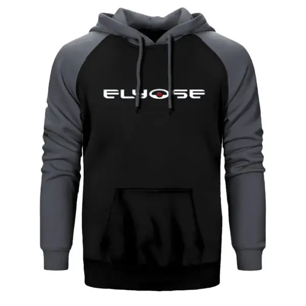 Elyose Hoodie, Double Color Raglan Sleeve Gray Sweatshirt