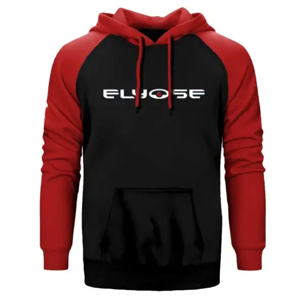Elyose Hoodie, Double Color Raglan Sleeve Red Sweatshirt