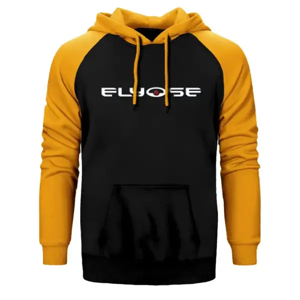 Elyose Hoodie, Double Color Raglan Sleeve Yellow Sweatshirt