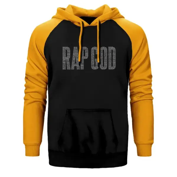 Eminem Rap God Hoodie, Double Color Raglan Sleeve Yellow Sweatshirt