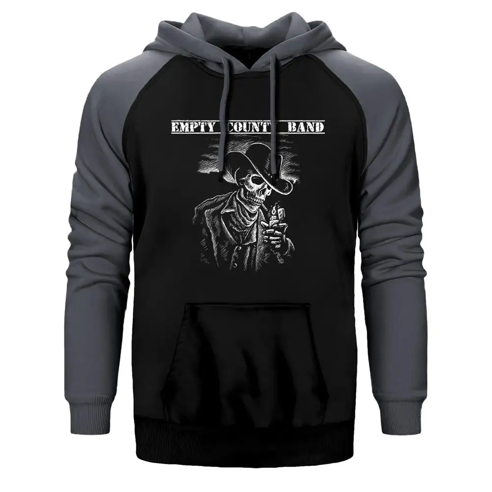Empty Count Band Hoodie, Double Color Raglan Sleeve Gray Sweatshirt