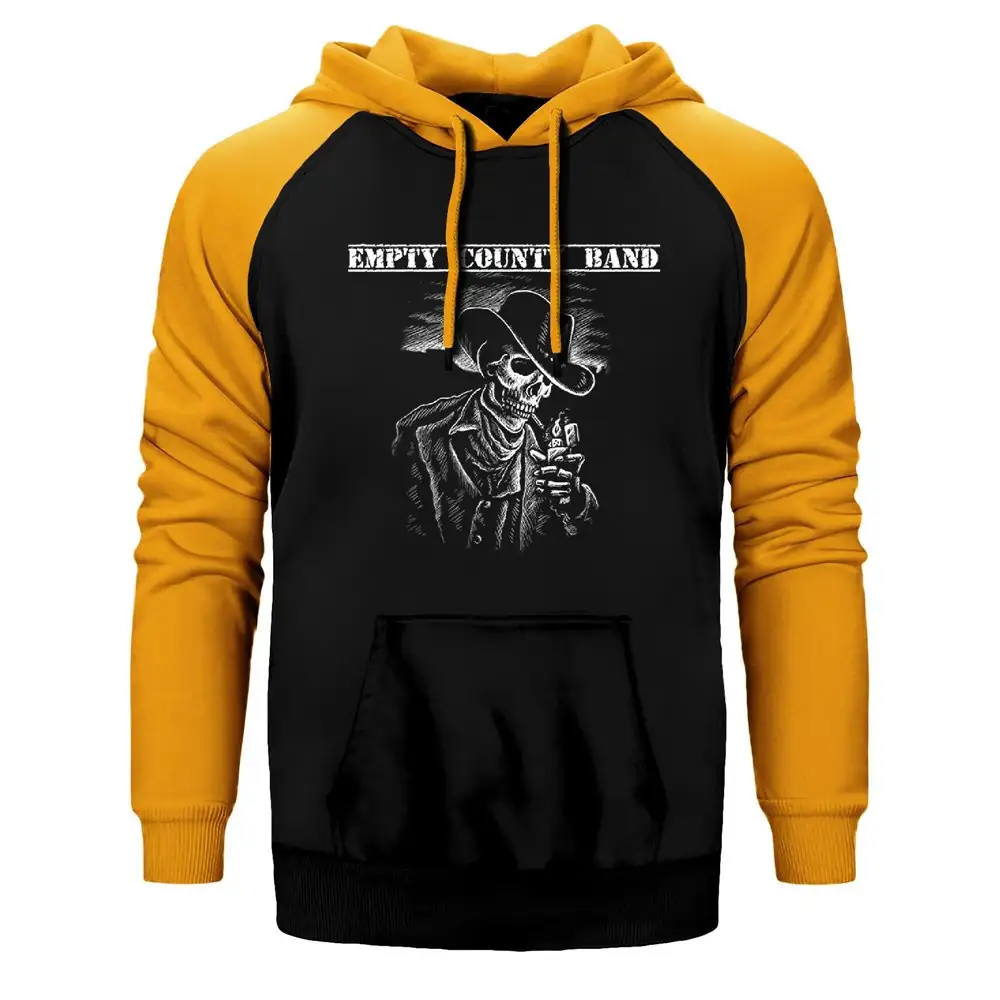 Empty Count Band Hoodie, Double Color Raglan Sleeve Yellow Sweatshirt