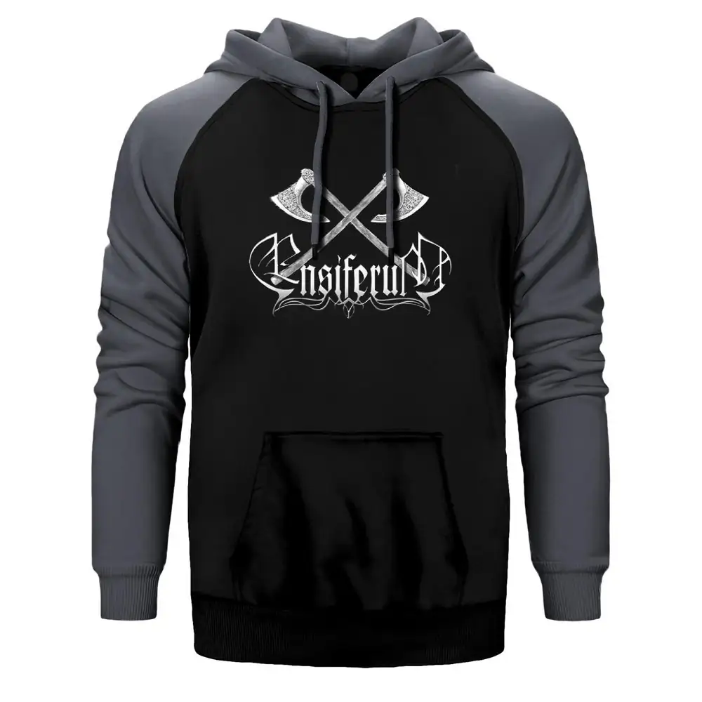 Ensiferum Hoodie, Double Color Raglan Sleeve Gray Sweatshirt