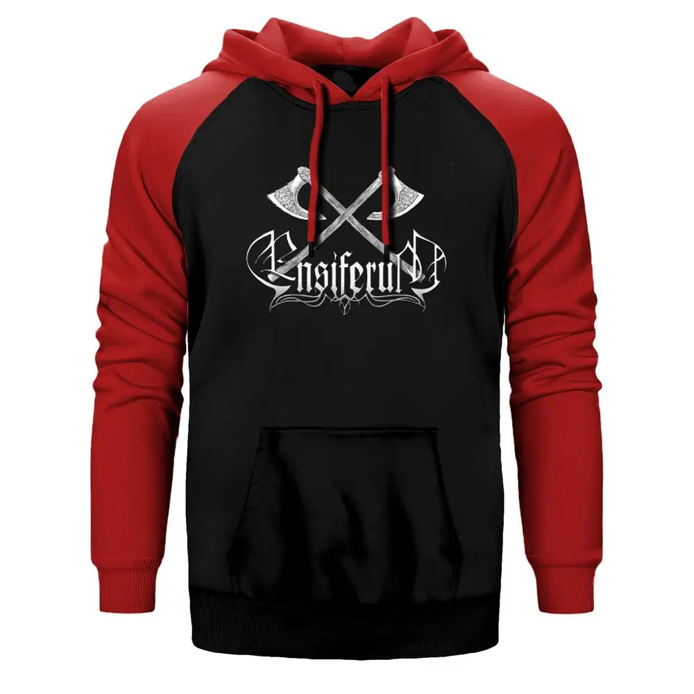 Ensiferum Hoodie, Double Color Raglan Sleeve Red Sweatshirt