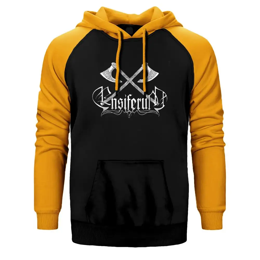 Ensiferum Hoodie, Double Color Raglan Sleeve Yellow Sweatshirt