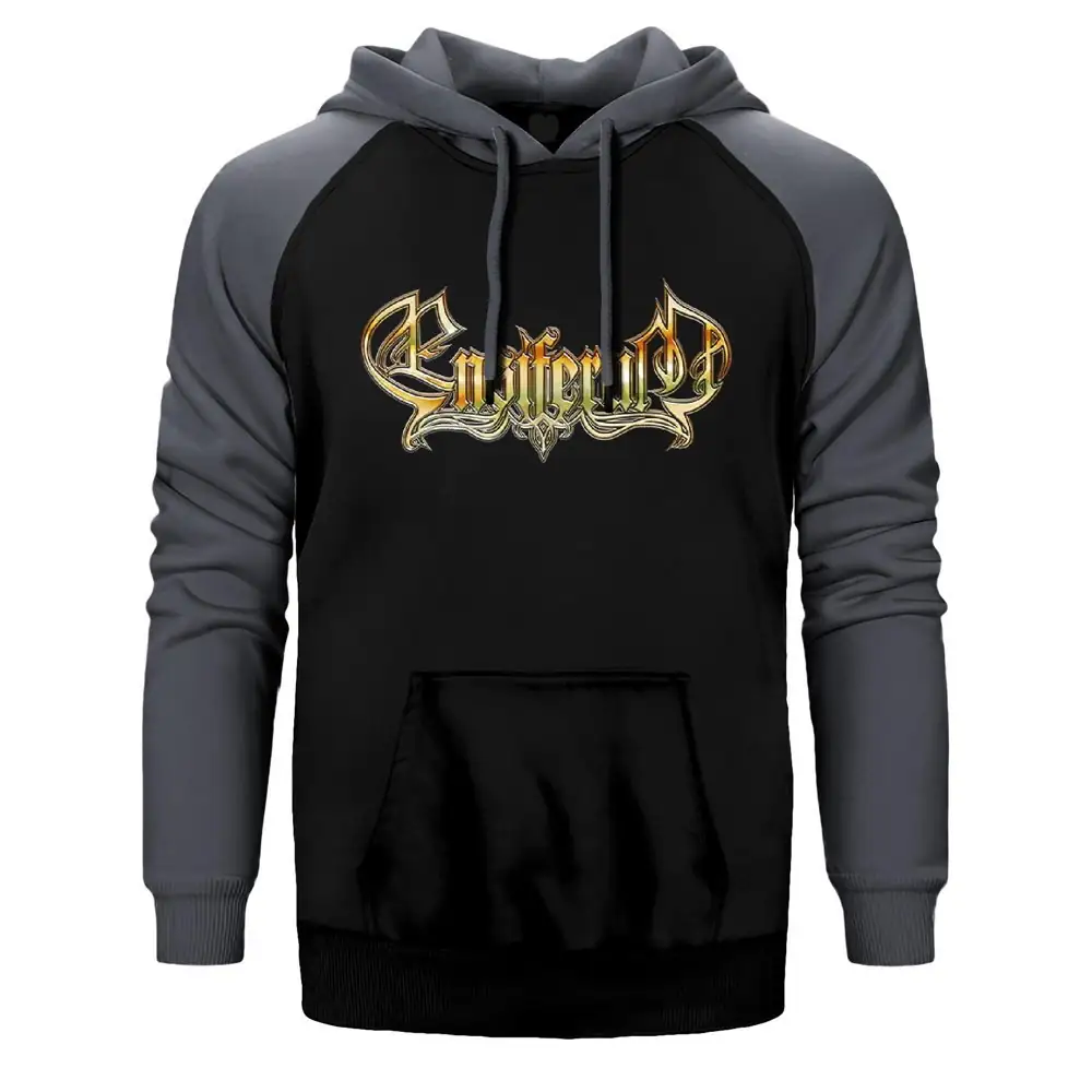 Ensiferum Logo Hoodie, Double Color Raglan Sleeve Gray Sweatshirt