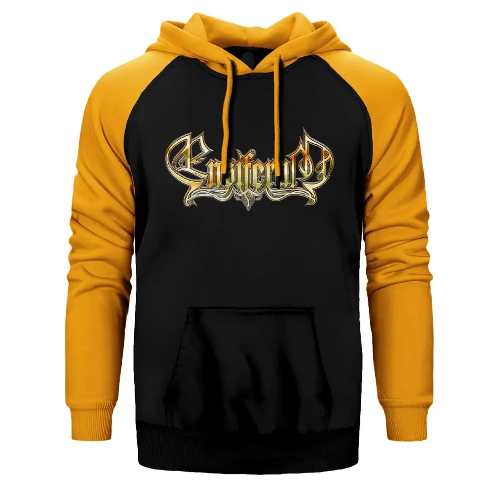Ensiferum Logo Hoodie, Double Color Raglan Sleeve Yellow Sweatshirt