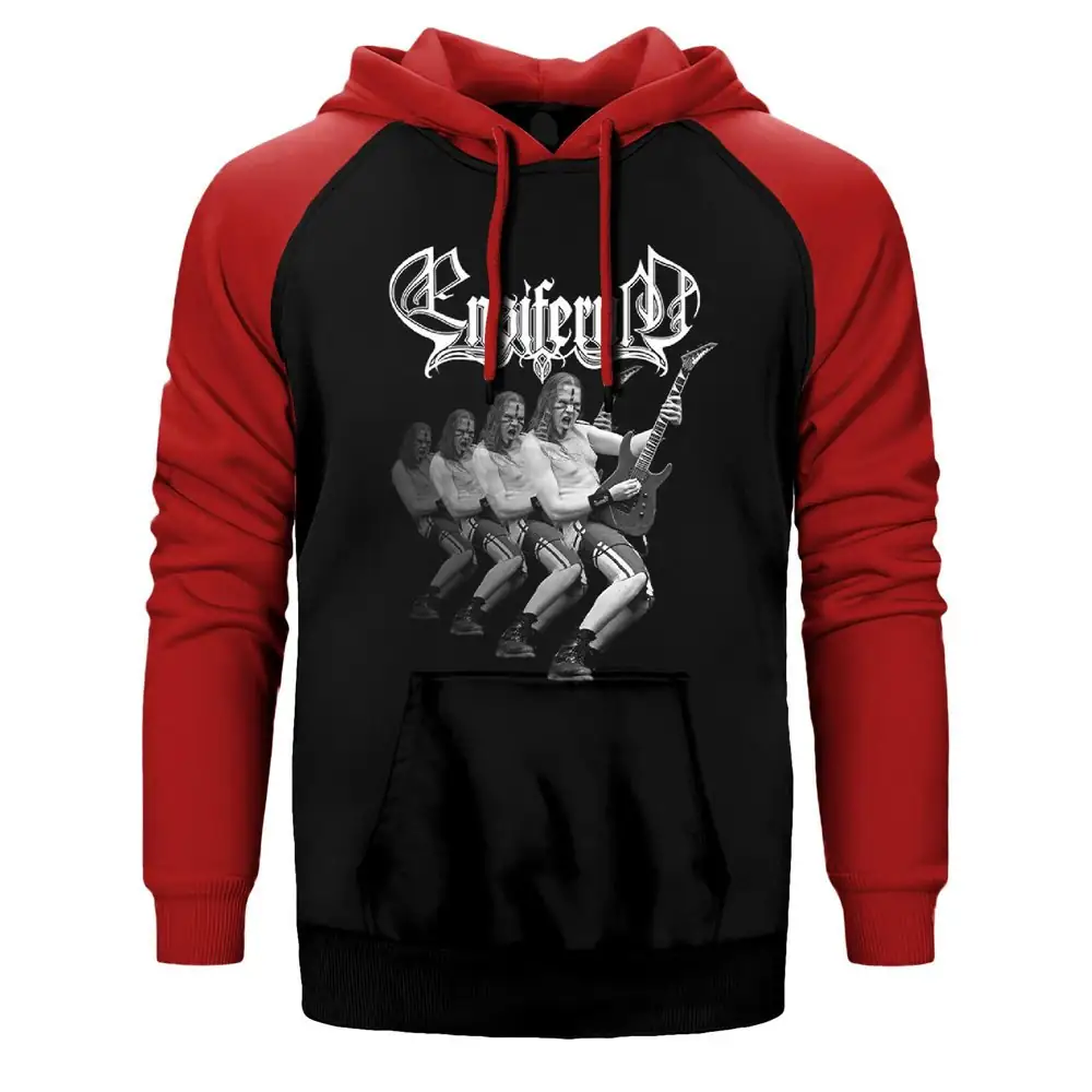 Ensiferum Markus Toivonen Hoodie, Double Color Raglan Sleeve Red Sweatshirt