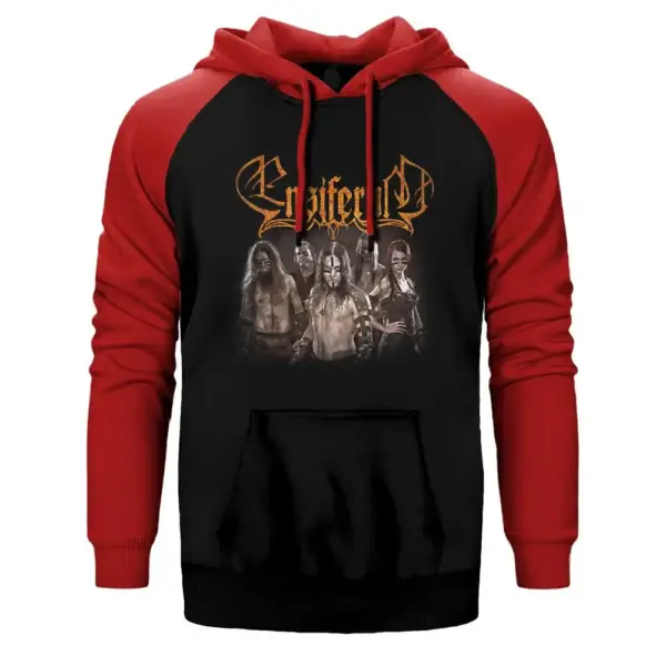 Ensiferum Mythology Hoodie, Double Color Raglan Sleeve Red Sweatshirt