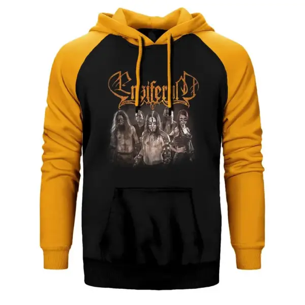 Ensiferum Mythology Hoodie, Double Color Raglan Sleeve Yellow  Sweatshirt