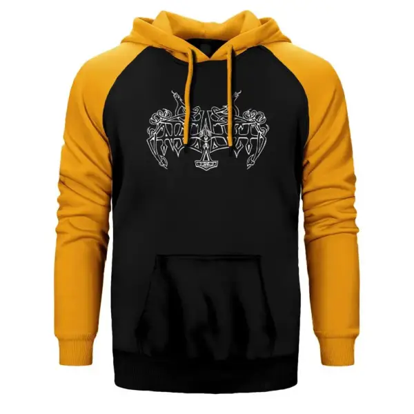 EnEnslaved Hoodie, Double Color Raglan Sleeve Yellow Sweatshirt