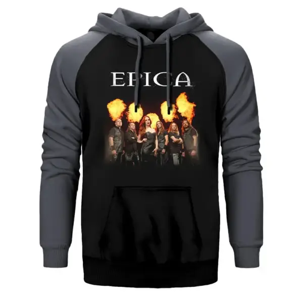 Epica Fire Group Hoodie, Double Color Raglan Sleeve Gray Sweatshirt
