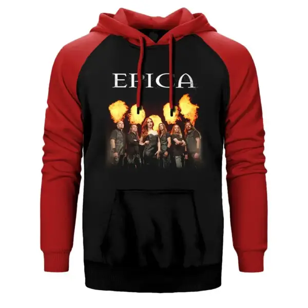 Epica Fire Group Hoodie, Double Color Raglan Sleeve Red  Sweatshirt
