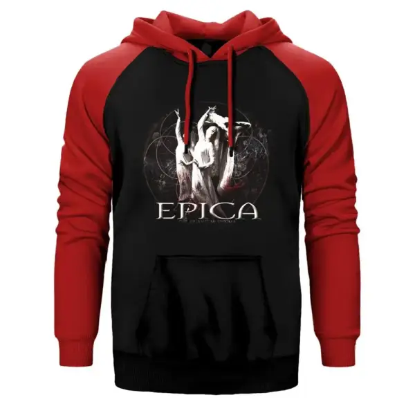Epica The Quantum Hoodie, Double Color Raglan Sleeve Red  Sweatshirt