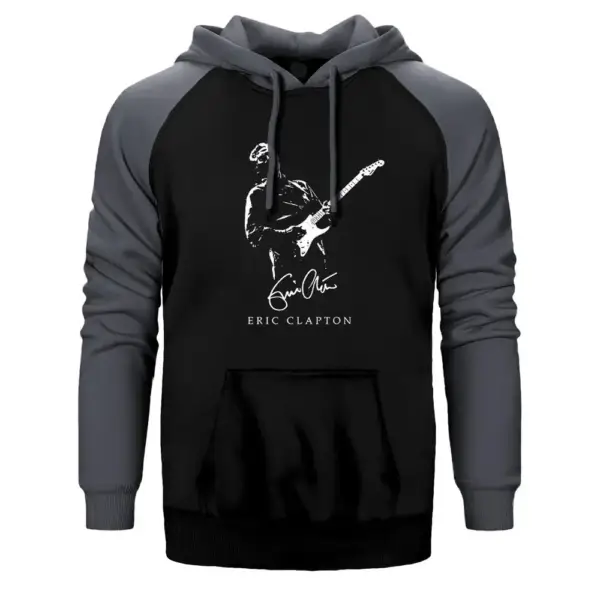 Eric Clapton Solo Hoodie, Double Color Raglan Sleeve Gray Sweatshirt