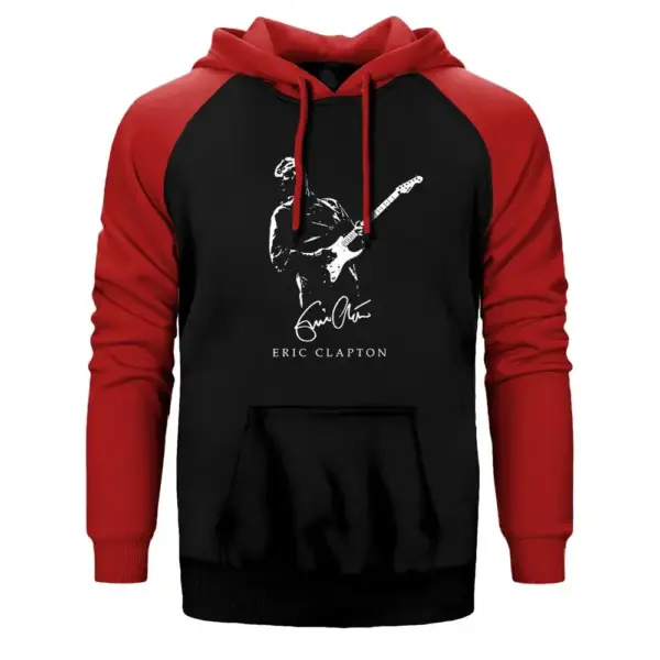 Eric Clapton Solo Hoodie, Double Color Raglan Sleeve Red  Sweatshirt