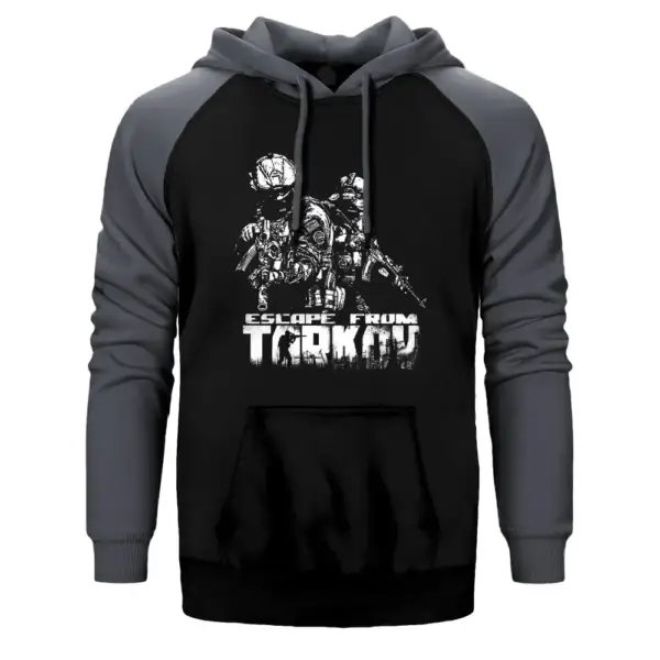 Escape From Tarkov Bear Hoodie, Double Color Raglan Sleeve Gray Sweatshirt