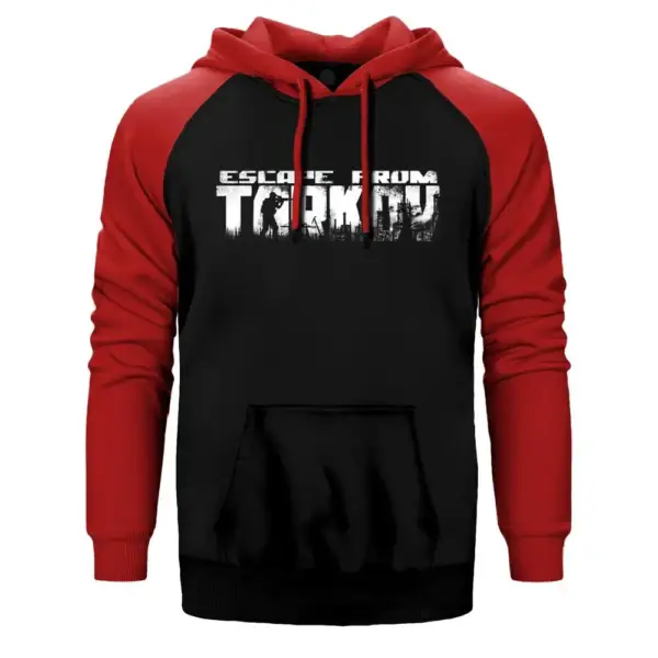 Escape from Tarkov Logo Hoodie, Double Color Raglan Sleeve Red  Sweatshirt