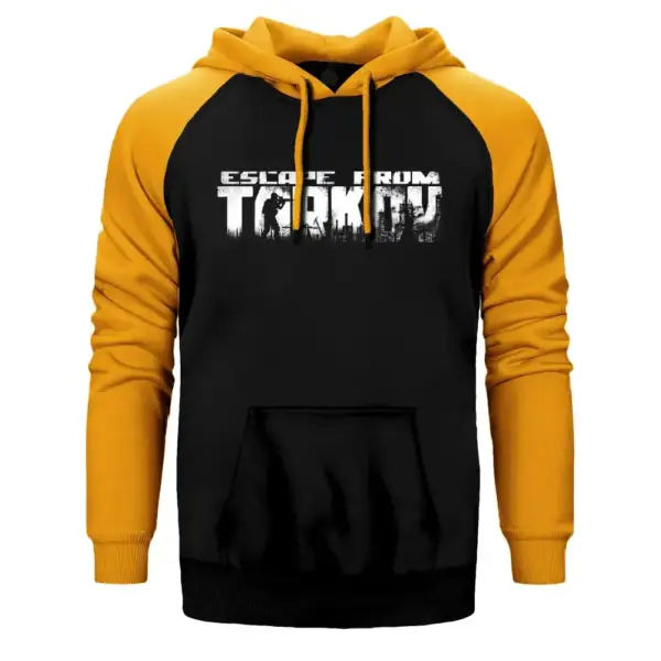Escape from Tarkov Logo Hoodie, Double Color Raglan Sleeve Yellow Sweatshirt