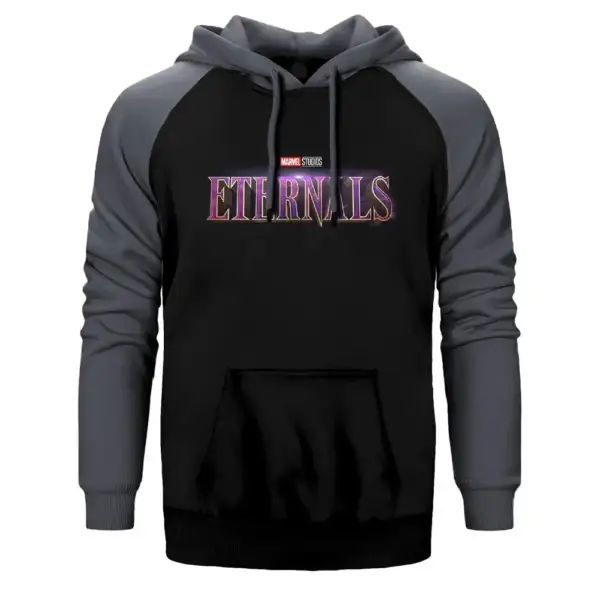 Eternals Logo Hoodie, Double Color Raglan Sleeve Gray Sweatshirt