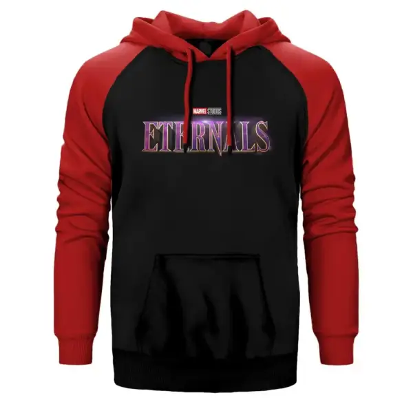 Eternals Logo Hoodie, Double Color Raglan Sleeve Red  Sweatshirt