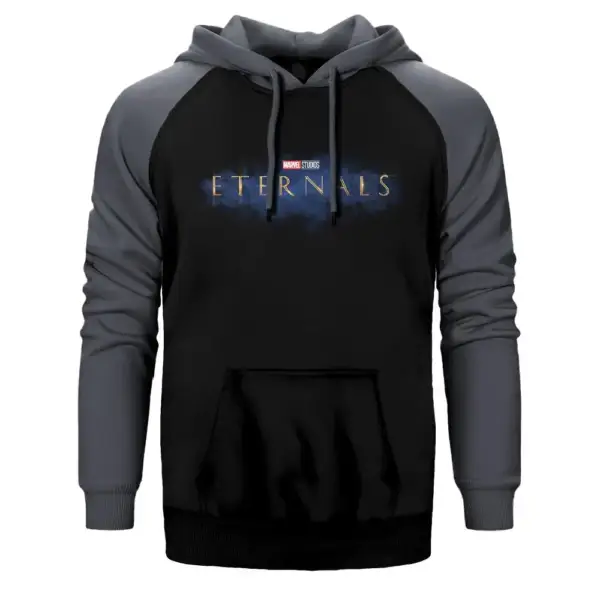 Eternals Logo Splash Hoodie, Double Color Raglan Sleeve Gray Sweatshirt