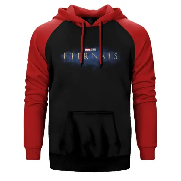 Eternals Logo Splash Hoodie, Double Color Raglan Sleeve Red Sweatshirt