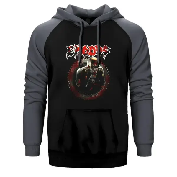Exodus Hoodie, Double Color Raglan Sleeve Gray Sweatshirt
