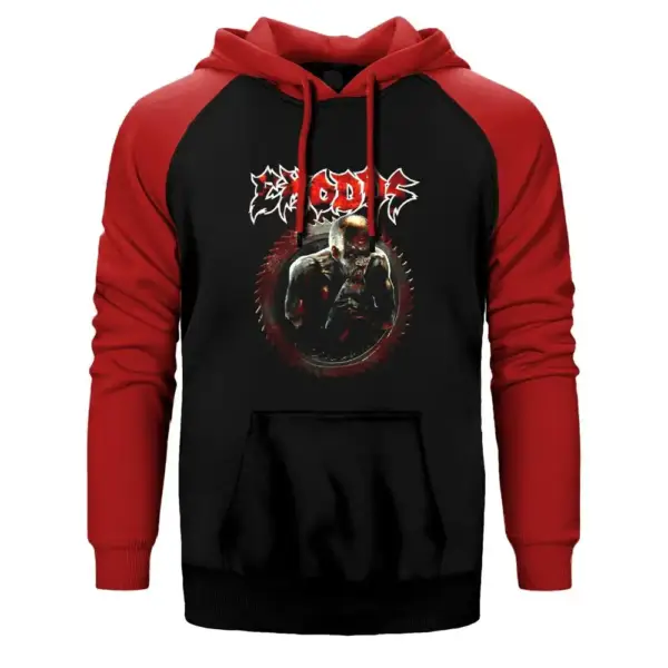 Exodus Hoodie, Double Color Raglan Sleeve Red Sweatshirt