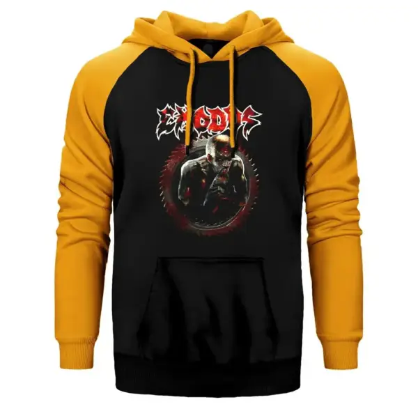 Exodus Hoodie, Double Color Raglan Sleeve Yellow Sweatshirt