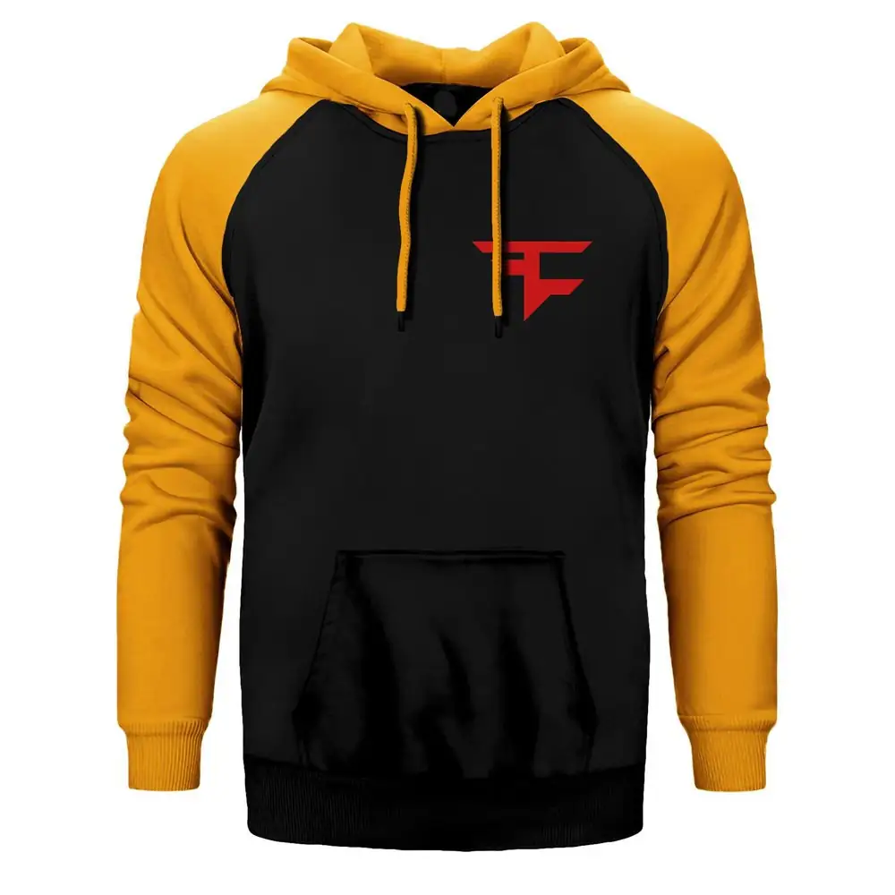 Faze Clan Red Hoodie, Double Color Raglan Sleeve Yellow Sweatshirt