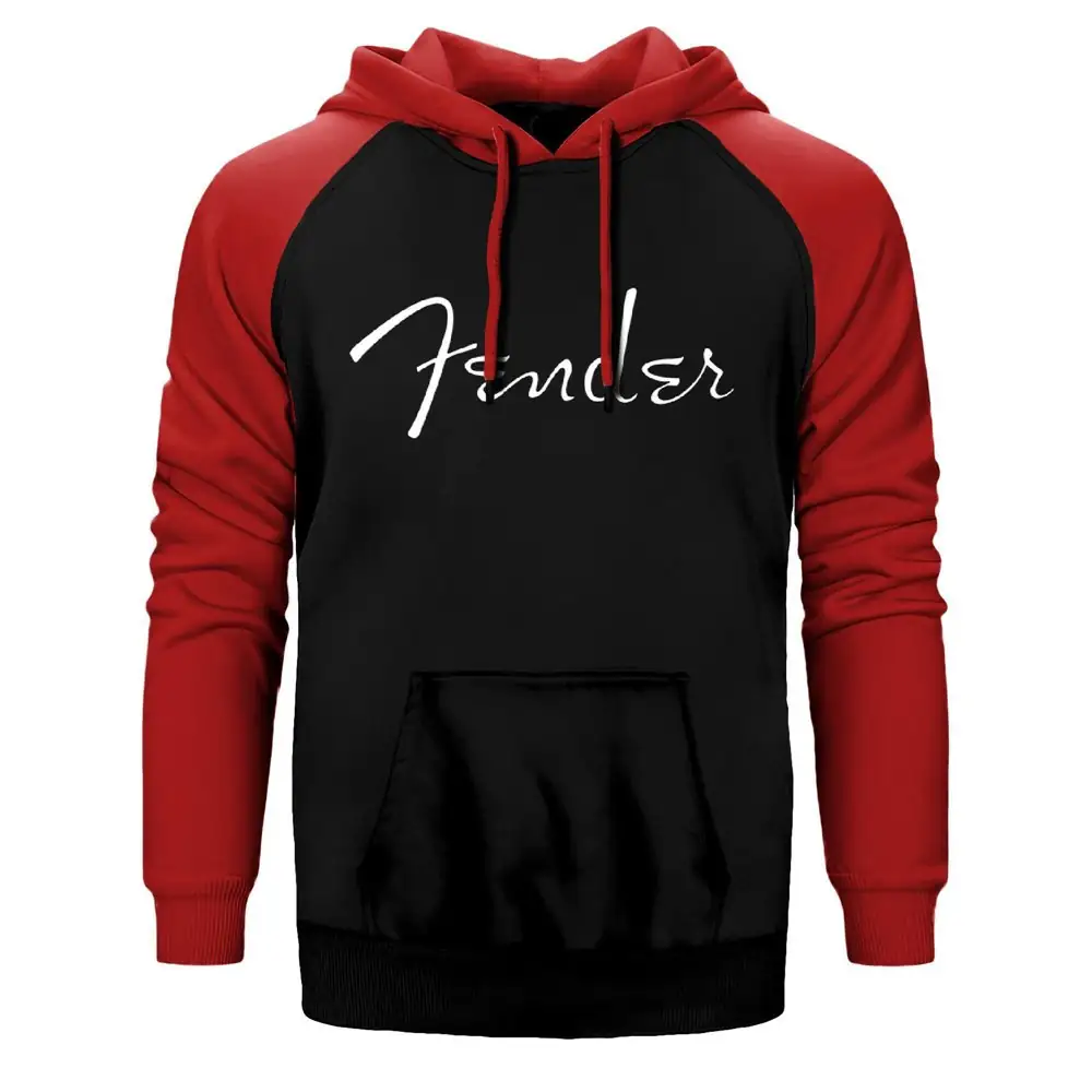 Fender Hoodie, Double Color Raglan Sleeve Red Sweatshirt
