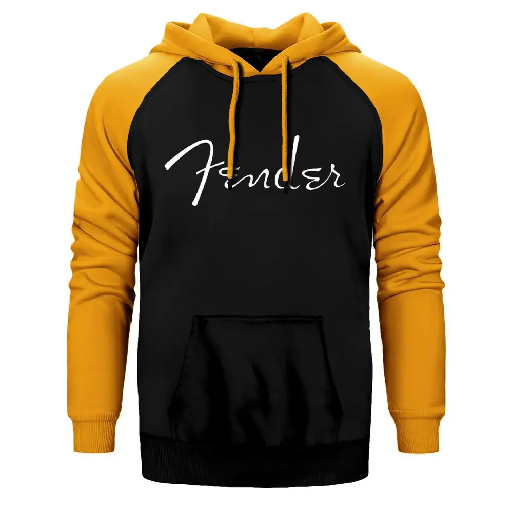 Fender Hoodie, Double Color Raglan Sleeve Yellow Sweatshirt