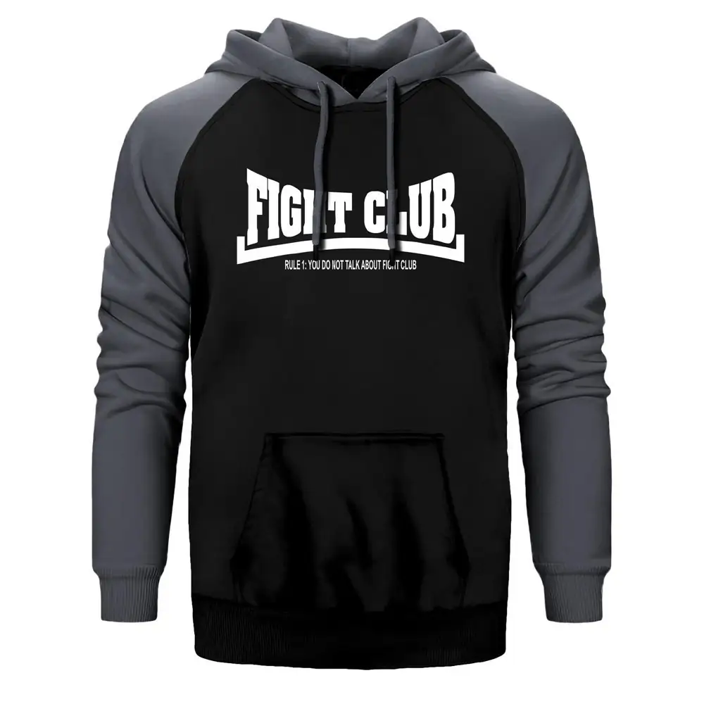 Fight Club Rule 1 Hoodie, Double Color Raglan Sleeve Grey Sweatshirt