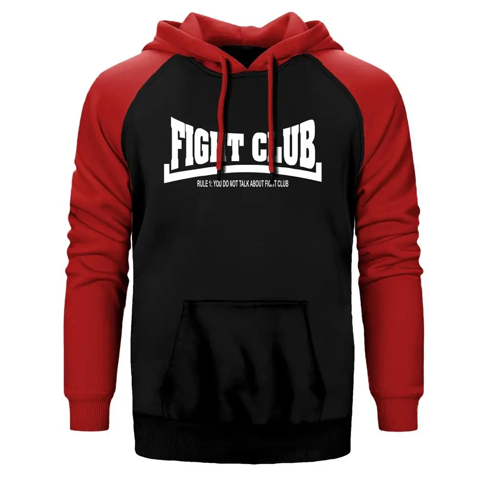 Fight Club Rule 1 Hoodie, Double Color Raglan Sleeve Red Sweatshirt