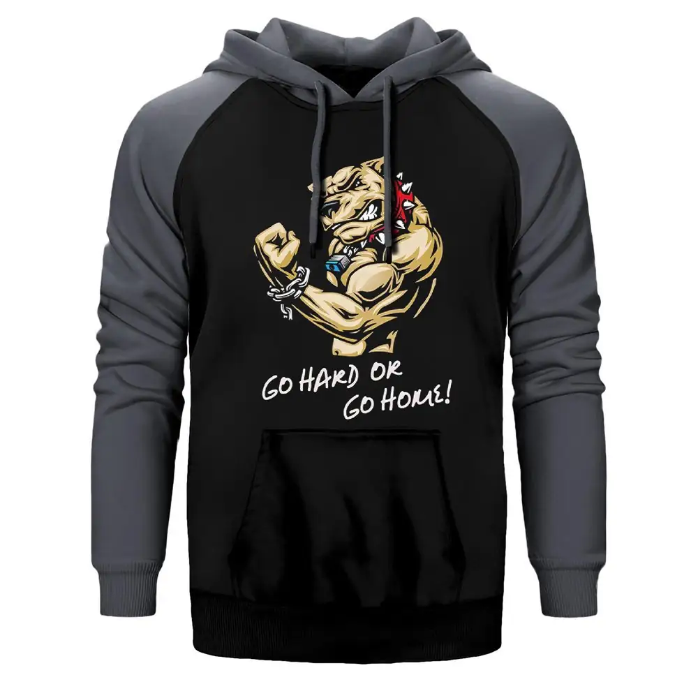 Fitness Hardline Dog Hoodie, Double Color Raglan Sleeve Gray Sweatshirt