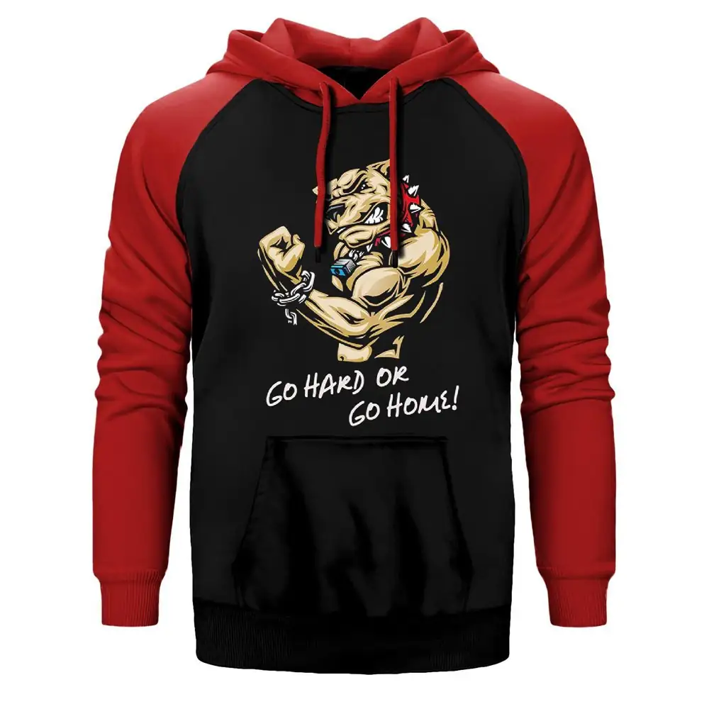 Fitness Hardline Dog Hoodie, Double Color Raglan Sleeve Red Sweatshirt