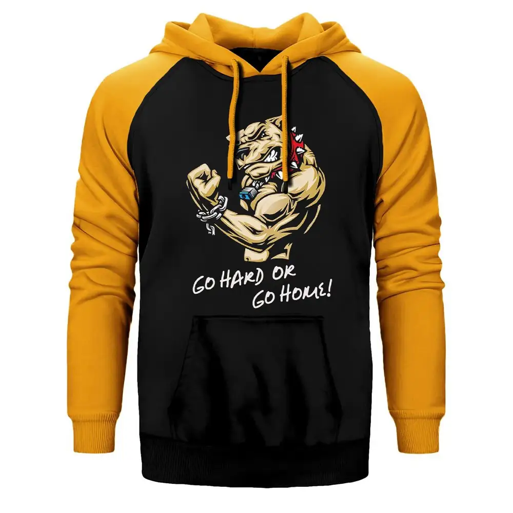 Fitness Hardline Dog Hoodie, Double Color Raglan Sleeve Yellow Sweatshirt