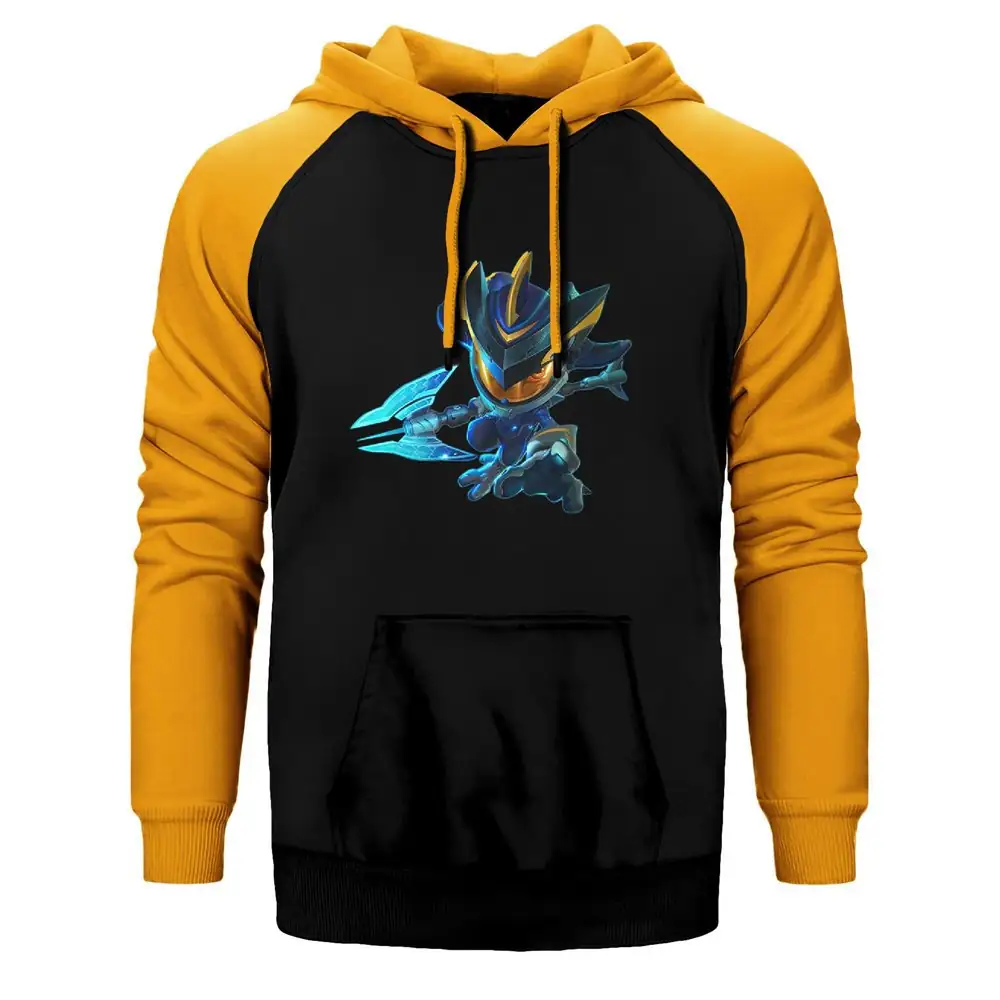 Fizz Super Galaxy Hoodie, Double Color Raglan Sleeve Yellow Sweatshirt