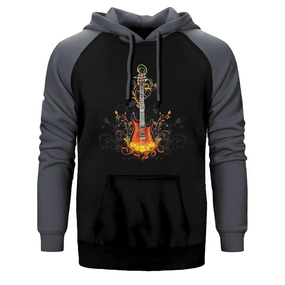 Flame Electric Guitar Raglan Sleeve Grey Sweatshirt