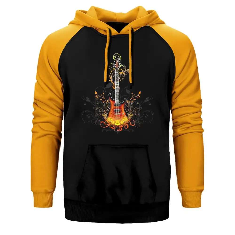 Flame Electric Guitar Raglan Sleeve Yellow Sweatshirt
