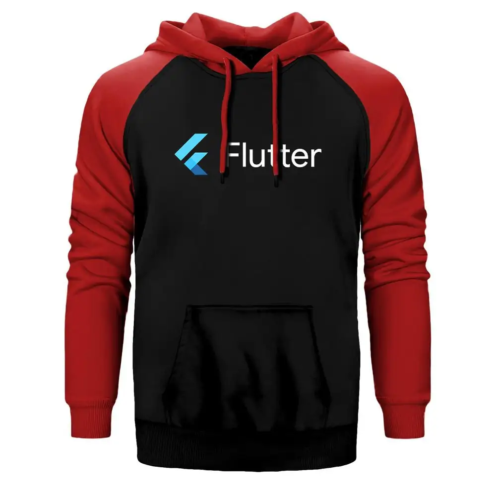 Flutter Hoodie, Double Color Raglan Sleeve Red Sweatshirt