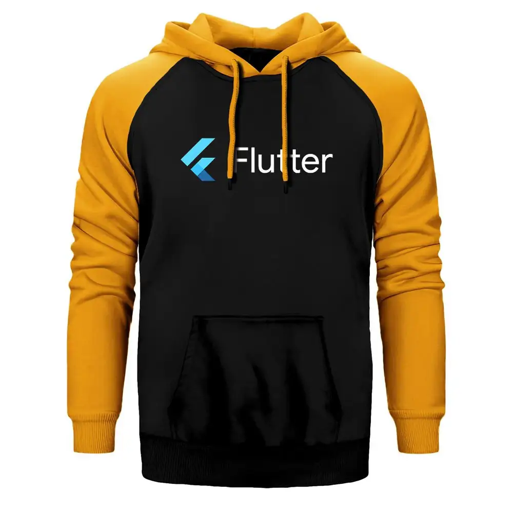 Flutter Hoodie, Double Color Raglan Sleeve Yellow Sweatshirt