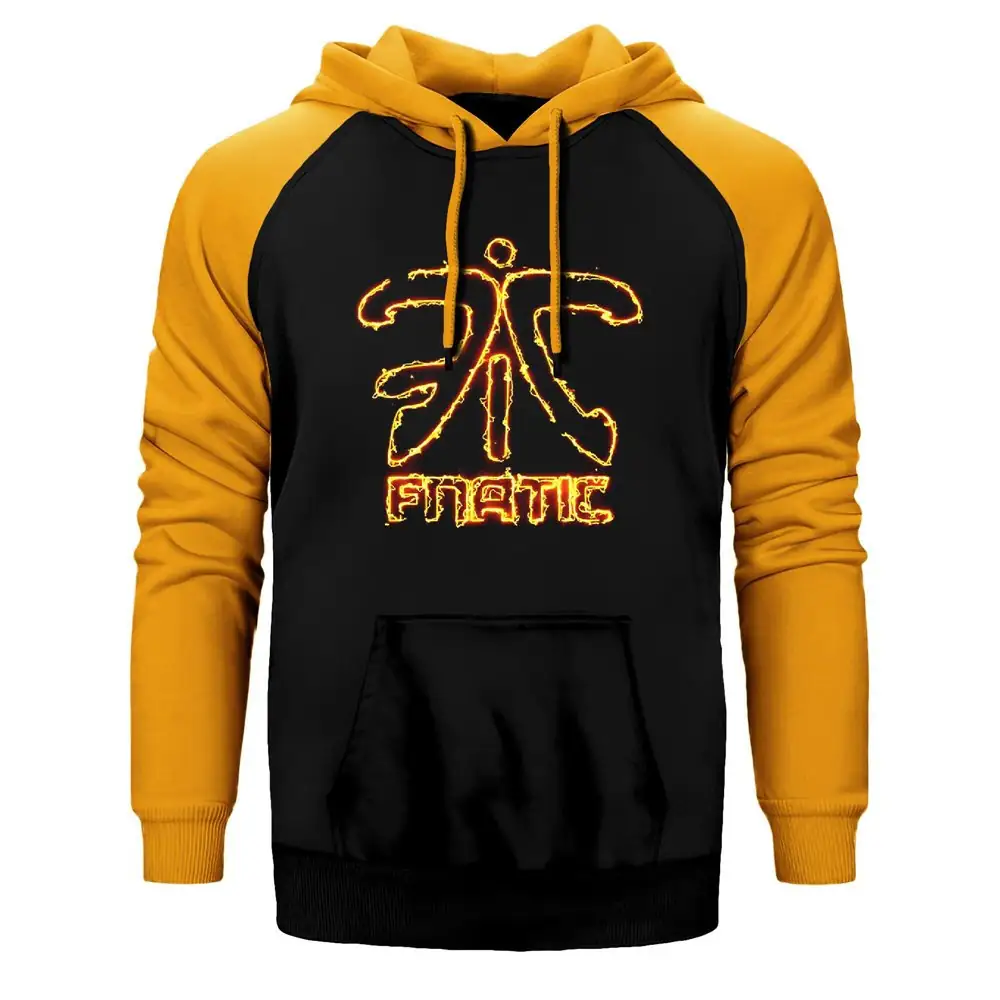 Fnatic Fired Up Hoodie, Double Color Raglan Sleeve Yellow Sweatshirt