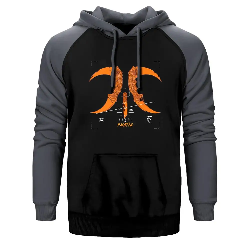Fnatic Knifnatic Hoodie, Double Color Raglan Sleeve Gray Sweatshirt