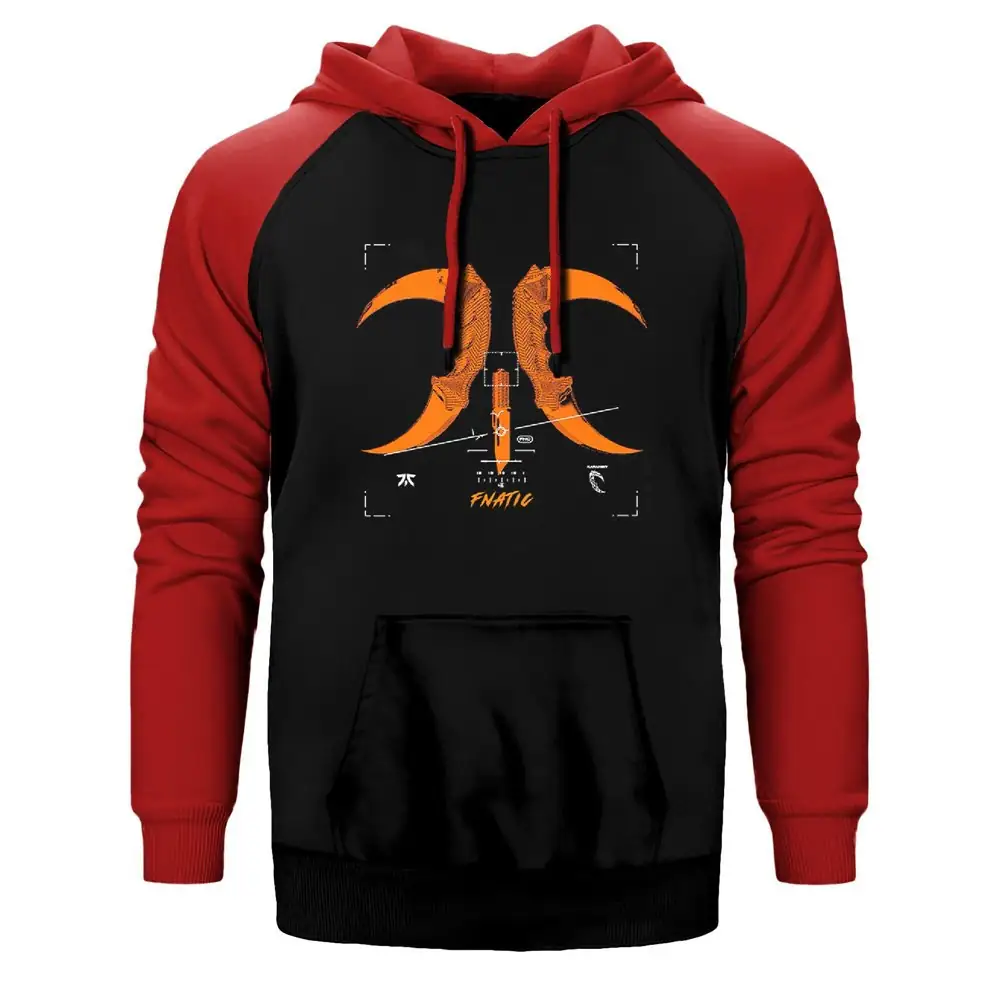 Fnatic Knifnatic Hoodie, Double Color Raglan Sleeve Red Sweatshirt