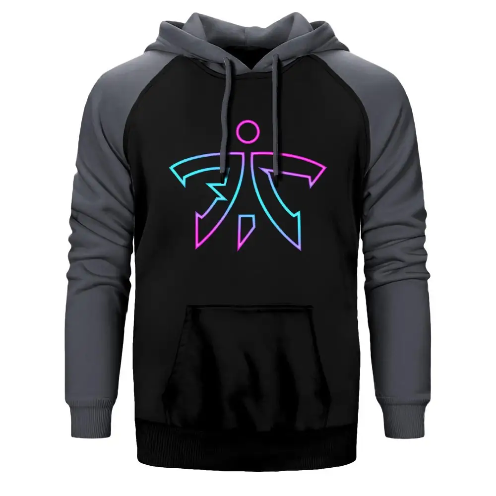 Fnatic Neon Hoodie, Double Color Raglan Sleeve Gray Sweatshirt